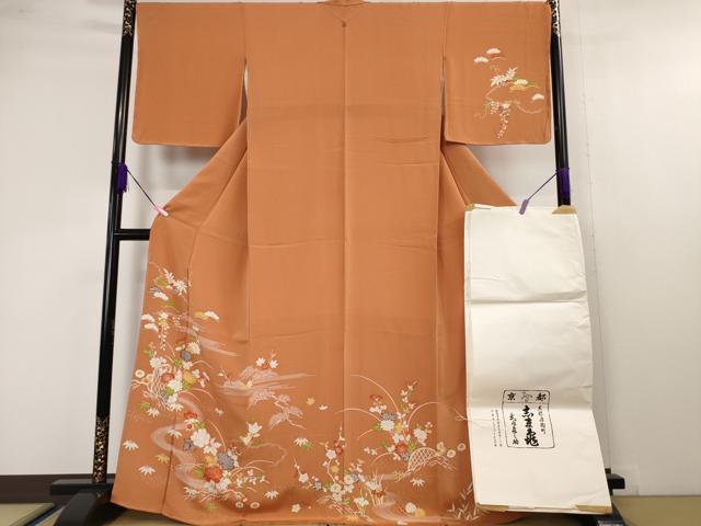 平和屋本店■極上 銀座 志ま亀 訪問着 吉祥花文 蜜柑色地 たとう紙付き 逸品 未使用 DZAA4538kh5