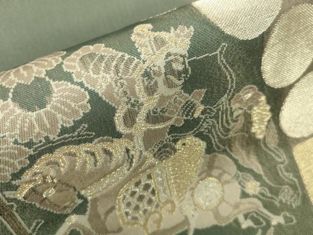 平和屋本店●最高級 人間国宝 北村武資 経錦 六通柄袋帯 狩猟連珠紋 藍媚茶色地 金糸 逸品 未使用 DZAA4549kh5