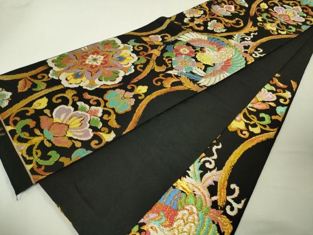 平和屋本店■極上 西陣 環美術織物 六通柄 本袋帯 鳳凰正倉院花文 黒地 金糸 逸品 DZAA4587kh5