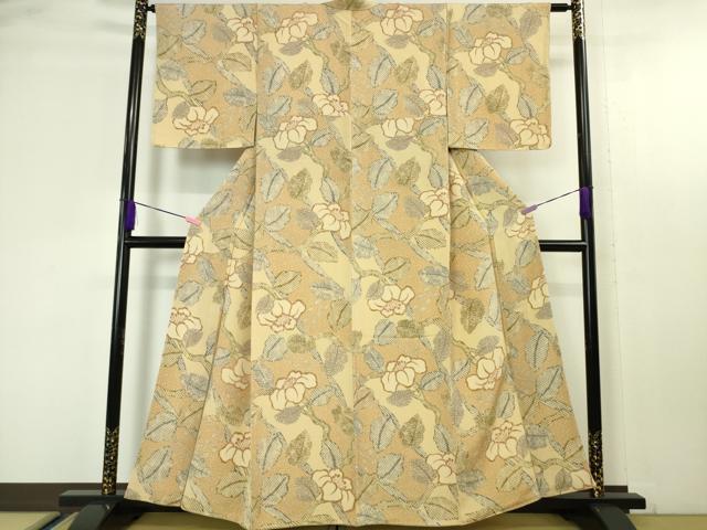 平和屋本店■極上 摺型友禅 京都 多ち花 小紋 枝花文 鬼しぼ縮緬 逸品 未使用 DZAA4645kh5
