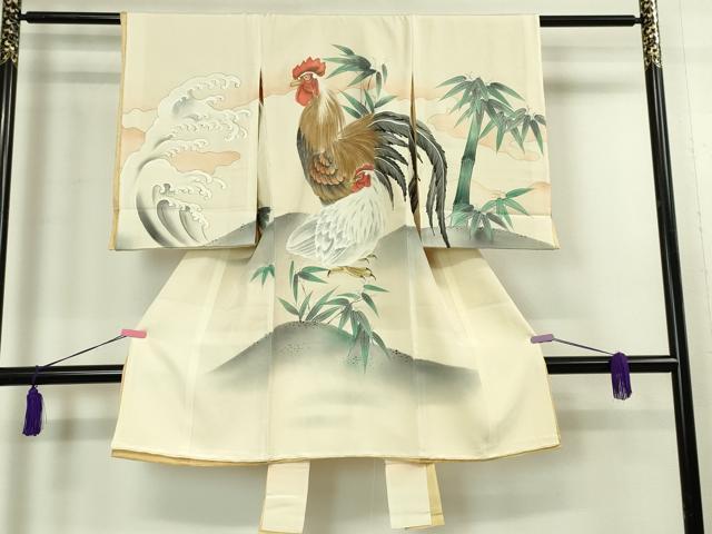 平和屋本店■極上 男の子 祝着 産着 初着 のしめ お宮詣り 手描き にわとり 笹竹 立波 逸品 DZAA4650kh5