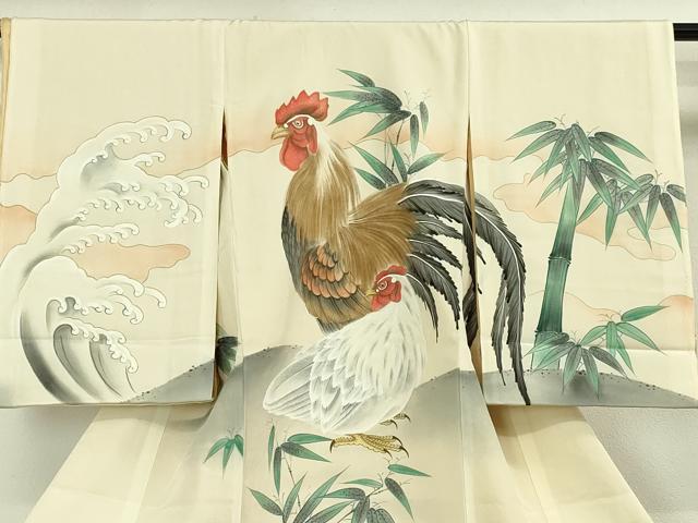 平和屋本店■極上 男の子 祝着 産着 初着 のしめ お宮詣り 手描き にわとり 笹竹 立波 逸品 DZAA4650kh5