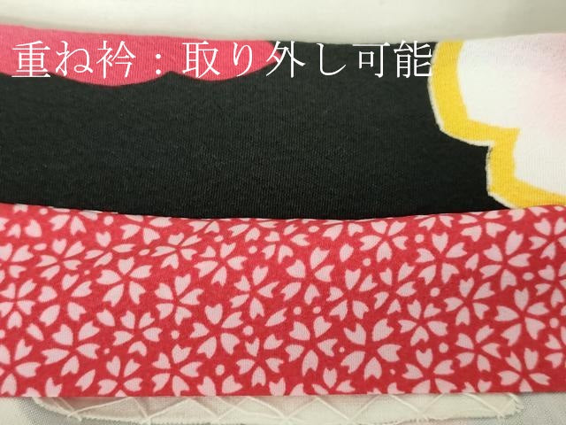 平和屋本店■極上 七五三 女の子 3歳 祝着・長襦袢セット 舞蝶結び紐花文 黒地 金彩 洗える着物 逸品 DZAA4666kh5