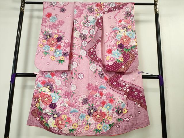 平和屋本店■極上 七五三 女の子 7歳 祝着・襦袢(半衿刺繍)セット 舞蝶花文 金彩 洗える着物 逸品 DZAA4669kh5