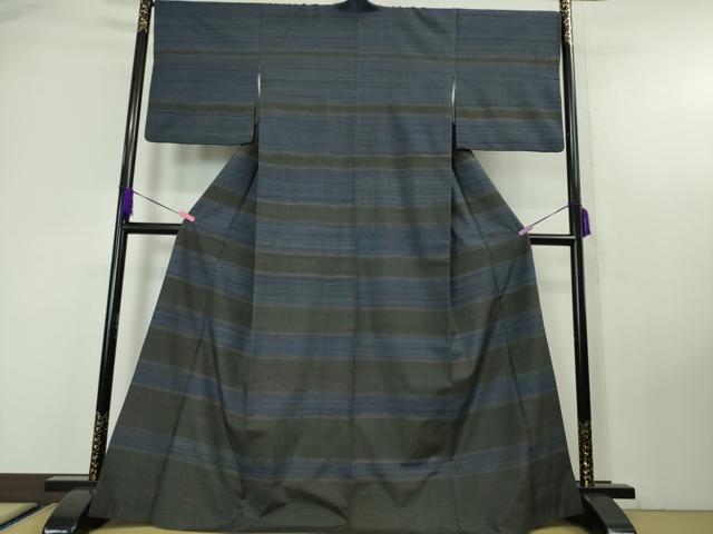 平和屋本店●希少 郡上紬 草木染 訪問着 横段文 高島屋扱い 逸品 DZAA4687kh5