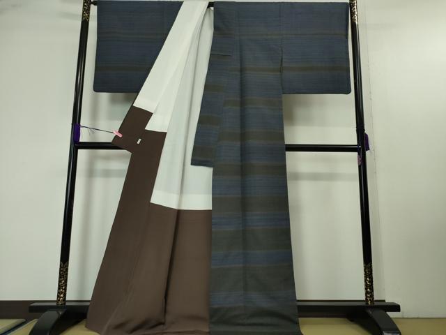 平和屋本店●希少 郡上紬 草木染 訪問着 横段文 高島屋扱い 逸品 DZAA4687kh5