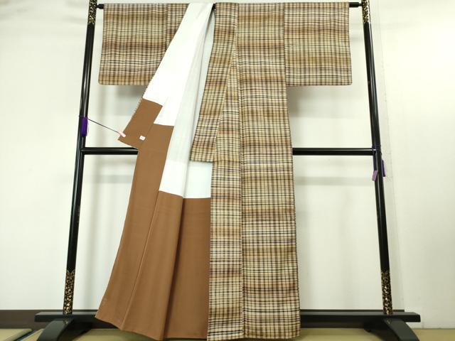 平和屋本店■極上 真綿紬 格子 鈴乃屋扱い 逸品 未使用 DZAA4690kh5