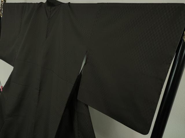 平和屋本店●極上 黒紬 市松綾織 黒紅色地 一蔵謹製 逸品 DZAA4692kh5