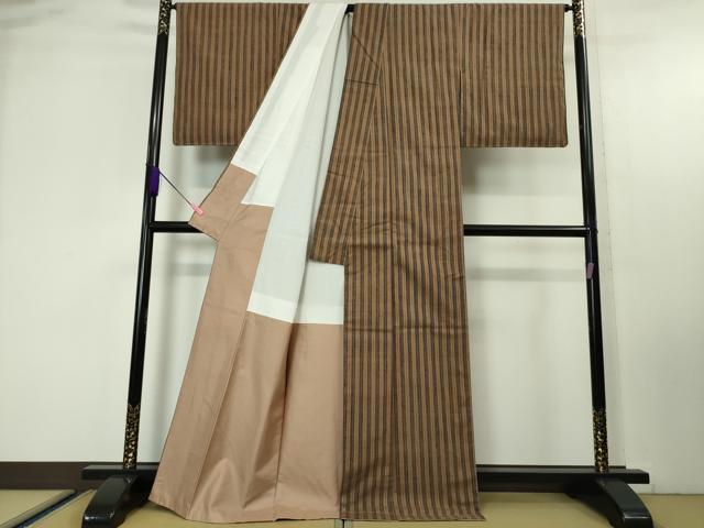 平和屋本店■極上 紬 縞 逸品 未使用 DZAA4695kh5