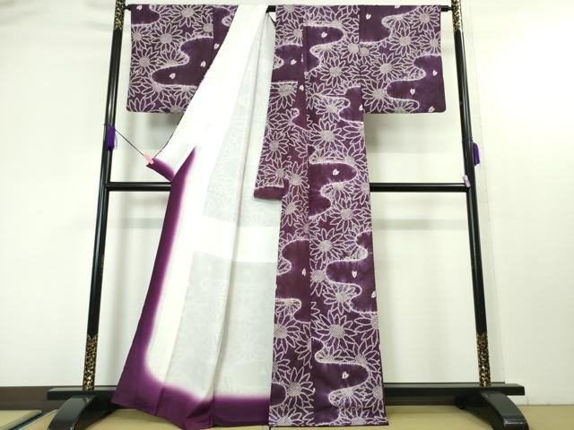 平和屋本店■極上 岩手の匠 草紫堂 南部絞り 紫根染 紬 流水花文 逸品 DZAA4697kh5