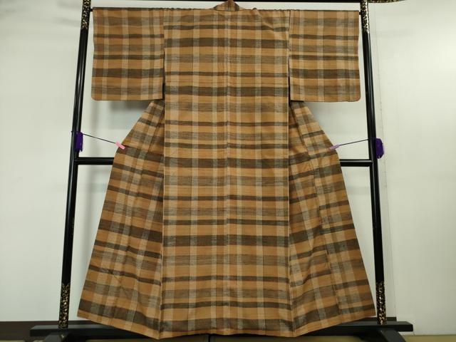 平和屋本店●極上 郡上紬 草木染 格子 逸品 DZAA4710kh5