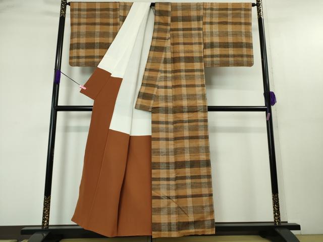 平和屋本店●極上 郡上紬 草木染 格子 逸品 DZAA4710kh5