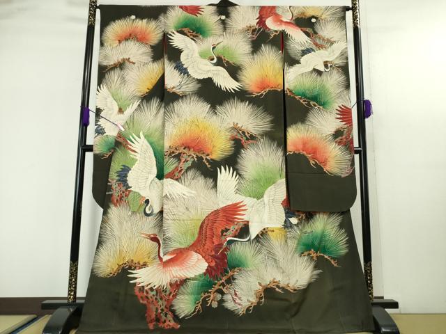 平和屋本店●極上 アンティーク 大正ロマン 振袖 刺繍 飛鶴松文 暈し染め 金糸 逸品 DZAA4720kh5