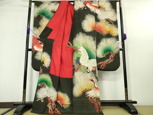平和屋本店●極上 アンティーク 大正ロマン 振袖 刺繍 飛鶴松文 暈し染め 金糸 逸品 DZAA4720kh5