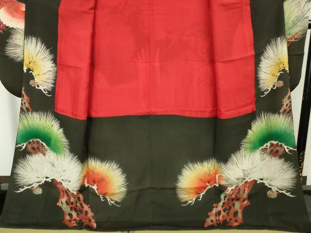 平和屋本店●極上 アンティーク 大正ロマン 振袖 刺繍 飛鶴松文 暈し染め 金糸 逸品 DZAA4720kh5
