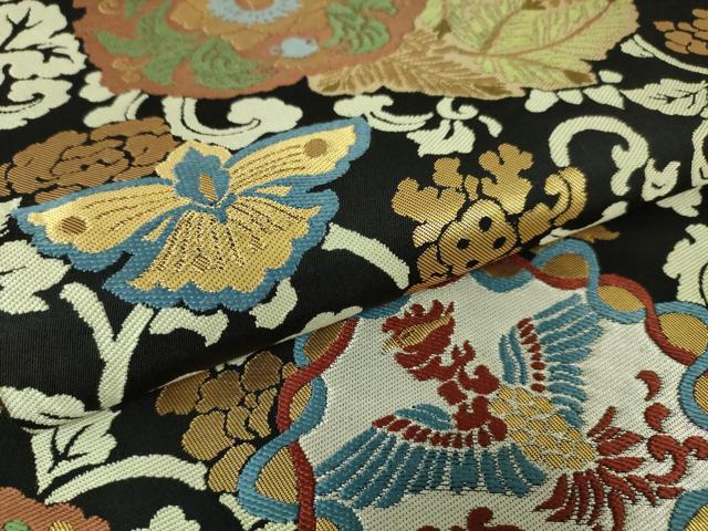 平和屋本店●極上 西陣 川島織物 六通柄 本袋帯 鳳凰花唐草文 黒地 金糸 逸品 DZAA4795kh5