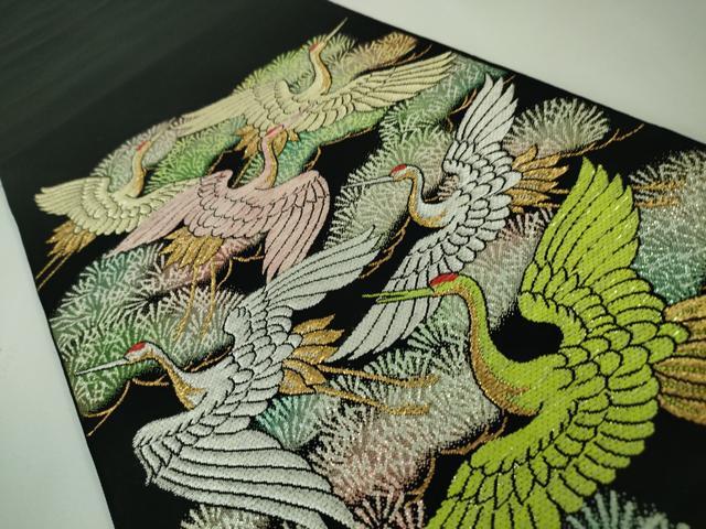 平和屋本店●極上 龍村美術織物 たつむら 太鼓柄 本袋帯 松鶴錦 黒地 金銀糸 逸品 DZAA4805kh5