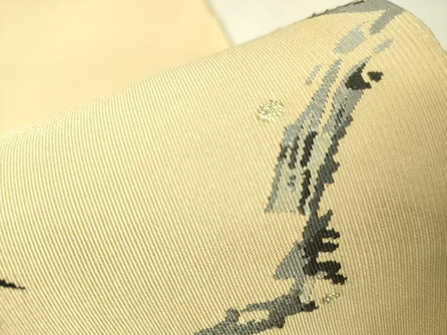 平和屋本店●極上 西陣 小川英謹製 爪掻き本綴れ 八寸名古屋帯 翡翠 カワセミ 浅黄色地 金糸 逸品 DZAA4834kh5