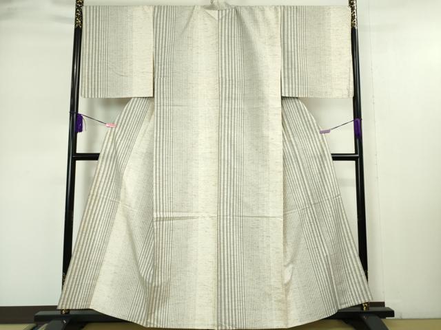 平和屋本店▽極上 ぜんまい紬 単衣 縞 逸品 未使用 DZAA4851kh5