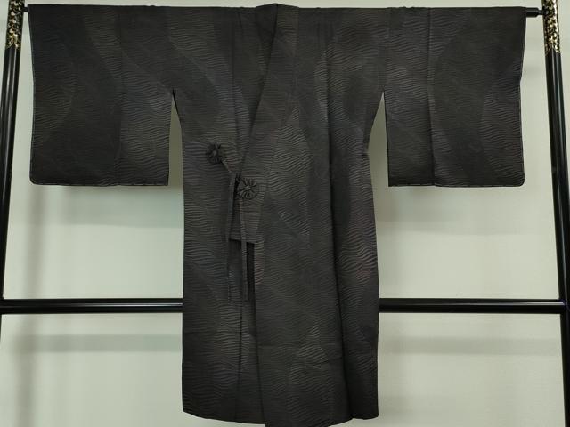 平和屋本店▽極上 道中着 スリーシーズン 春夏秋 塵除け ロング丈 蔦の葉紋紗 黒紅色地 逸品 未使用 DZAA4954kh5