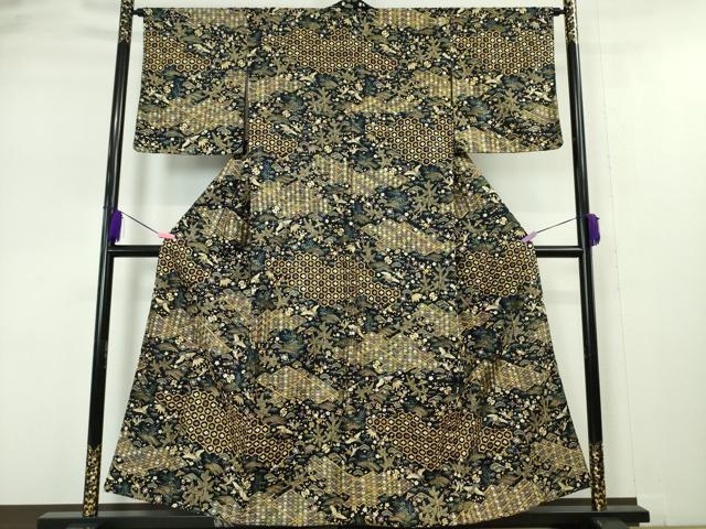 平和屋本店●最高級 訪問着 総刺繍 駒刺繍 宝尽くし 飛鶴文 黒地 金糸 逸品 DZAA4956kh5