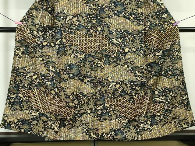 平和屋本店●最高級 訪問着 総刺繍 駒刺繍 宝尽くし 飛鶴文 黒地 金糸 逸品 DZAA4956kh5