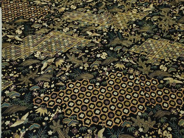 平和屋本店●最高級 訪問着 総刺繍 駒刺繍 宝尽くし 飛鶴文 黒地 金糸 逸品 DZAA4956kh5