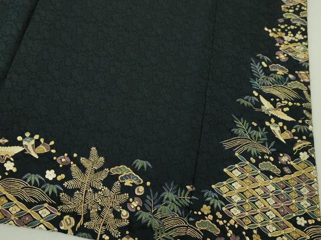 平和屋本店●最高級 訪問着 総刺繍 駒刺繍 宝尽くし 飛鶴文 黒地 金糸 逸品 DZAA4956kh5