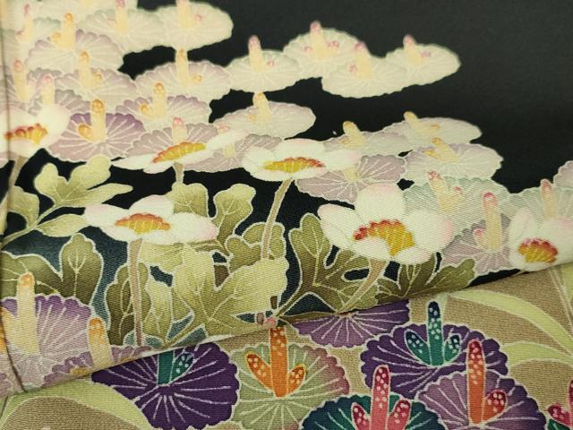 平和屋本店●極上 本加賀友禅作家 百貫廣樹 黒留袖 蓮 暈し染め 色紙付き 逸品 DZAA4960kh5