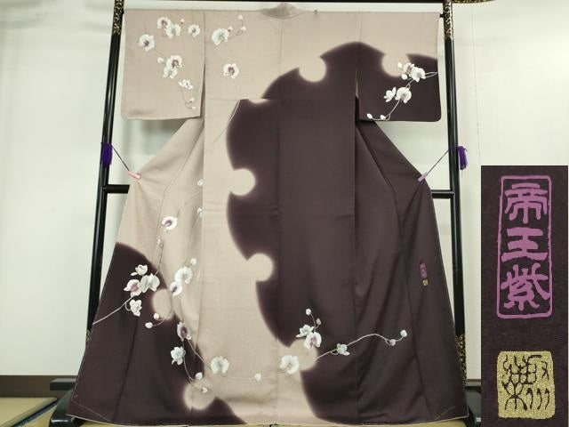 平和屋本店●極上 京の名門 じゅらく謹製 帝王紫 蘇州刺繍 訪問着 総刺繍 胡蝶蘭 雪輪 暈し染め 金銀糸 反端付き 逸品 未使用 DZAA4962kh5