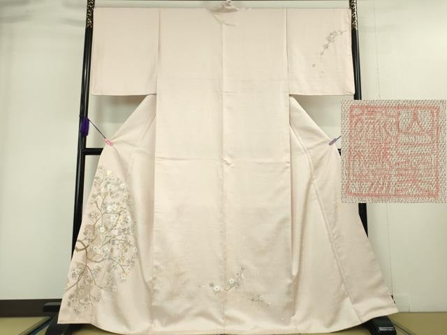 平和屋本店■極上 山口美術織物 皇室 伊勢神宮御用 西陣織 スワトウ刺繍 訪問着 総刺繍 駒刺繍 枝桜 薄桜色地 金糸 逸品 DZAA4994kh5