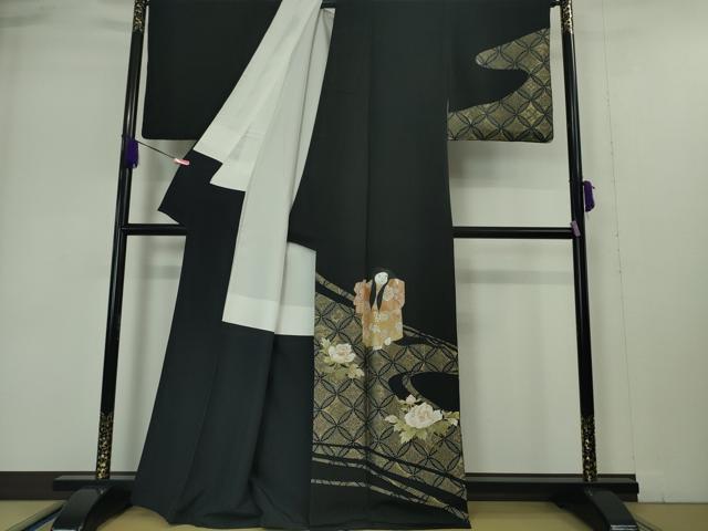 平和屋本店●極上 山口静樹 山口美術織物 訪問着 御衣 錦繍 刺繍 人物 草花 黒地 金糸 冊子付き 逸品 DZAA4995kh5