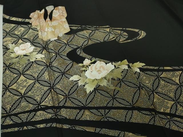 平和屋本店●極上 山口静樹 山口美術織物 訪問着 御衣 錦繍 刺繍 人物 草花 黒地 金糸 冊子付き 逸品 DZAA4995kh5
