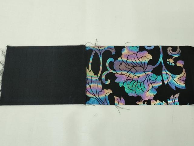 平和屋本店■極上 男性 角帯 花唐草文 黒地 銀糸 反端付き 逸品 DZAA5005kh5