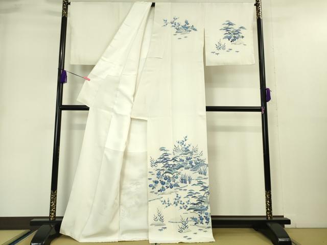 平和屋本店●極上 京友禅の人間国宝 上野為二 訪問着 藍 風景花文 象牙色地 色紙付き 逸品 DZAA5026kh6