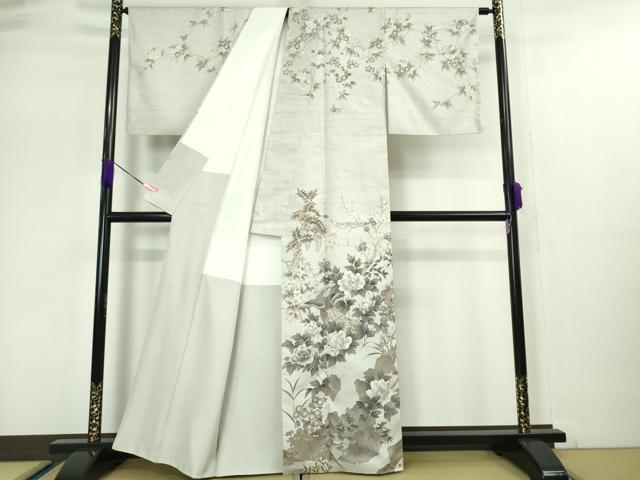 平和屋本店●極上 石川県指定無形文化財 牛首紬 白山工房 手織り 訪問着 孔雀花文 証紙付き 逸品 DZAA5028kh5