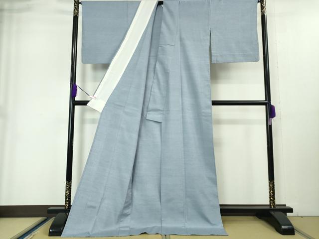 平和屋本店▽極上 結城紬 奥順謹製 はたおり娘 池田重子の色 単衣 ロング丈 青藤色 証紙付き 逸品 DZAA5030kh5