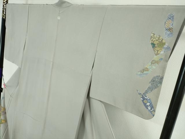平和屋本店●極上 創業460年・千總 訪問着 刺繍 名物裂切嵌花鳥文 錫色地 金糸 高島屋扱い 逸品 DZAA5046kh5