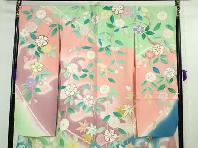平和屋本店●極上 創業460年・千總 振袖 駒刺繍 枝垂れ吉祥花文 暈し染め 金彩 三越扱い 逸品 DZAA5047kh5
