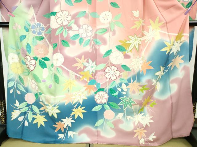 平和屋本店●極上 創業460年・千總 振袖 駒刺繍 枝垂れ吉祥花文 暈し染め 金彩 三越扱い 逸品 DZAA5047kh5