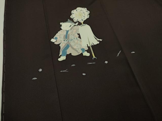 平和屋本店●極上 二代目・由水十久 本加賀友禅 訪問着 加賀鳶 火消 纏 人物 黒紅色地 逸品 未使用 DZAA5048kh5