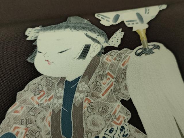 平和屋本店●極上 二代目・由水十久 本加賀友禅 訪問着 加賀鳶 火消 纏 人物 黒紅色地 逸品 未使用 DZAA5048kh5