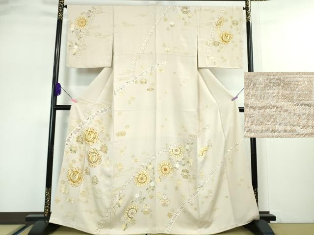 平和屋本店■極上 創業460年・千總 訪問着 駒刺繍 正倉院鳳凰花文 薄い灰梅色地 金彩 三越扱い 逸品 未使用 DZAA5052kh5