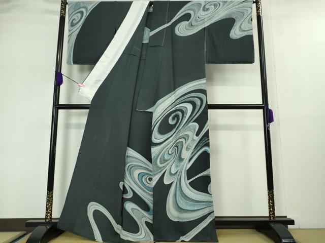 平和屋本店▽極上 創業460年・千總 訪問着 単衣 流水文 藍鉄色地 銀彩 逸品 未使用 DZAA5055kh5