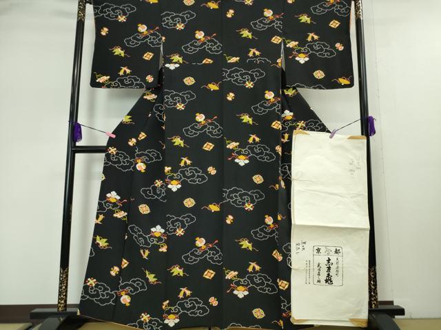 平和屋本店●極上 銀座 志ま亀 小紋 宝尽くし 黒地 たとう紙付き 逸品 DZAA5059kh5