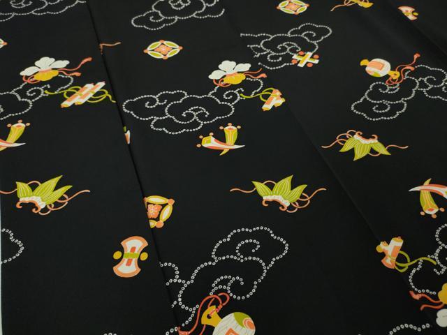 平和屋本店●極上 銀座 志ま亀 小紋 宝尽くし 黒地 たとう紙付き 逸品 DZAA5059kh5