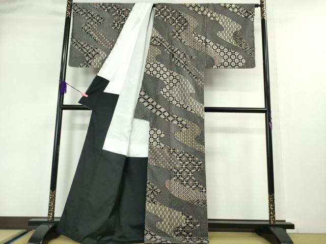 平和屋本店●極上 中国三大刺繍 スワトウ刺繍 総刺繍 本場縞大島紬 訪問着 黒地 上代380万 堀之内織物謹製 証紙付 逸品 未使用 DZAA5071kh5