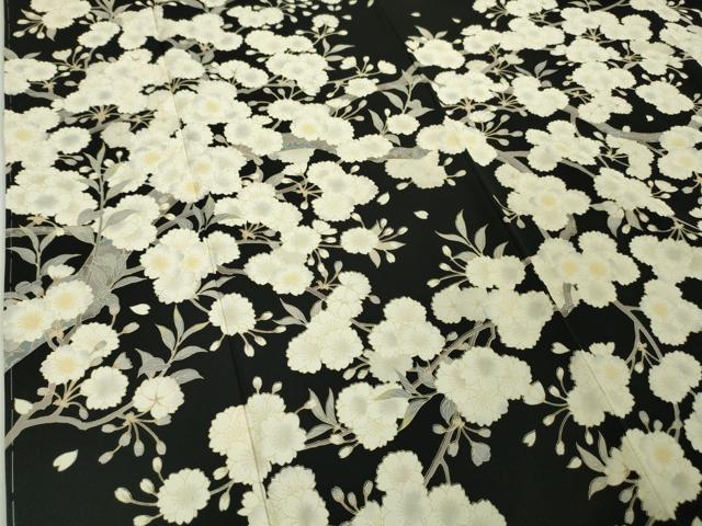 平和屋本店●極上 名門染元 秀美 十日町友禅 龍谷 訪問着 夜桜 黒地 金彩 反端付き 逸品 未使用 DZAA5073kh5