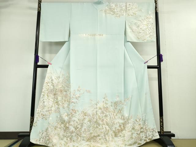 平和屋本店●極上 中国三大刺繍 相良刺繍 総刺繍 訪問着 作家物 吉祥花文 暈し染め 金糸 反端付き 逸品 未使用 DZAA5074kh6