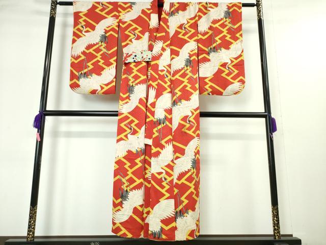 平和屋本店■アンティーク　大正ロマン　長襦袢　袷　飛鶴文　逸品　DZAA5089kh5 平和屋本店○アンティーク 大正ロマン 長襦袢 袷 飛鶴文 逸品 DZAA5089kh5